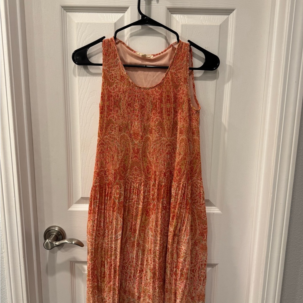 Elegant Paisley Sleeveless Dress - Orange